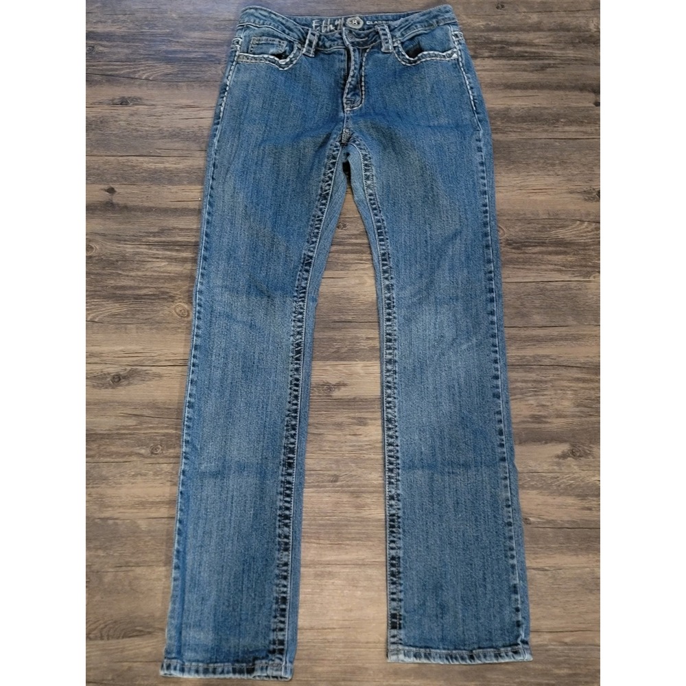 Ethyl Classic Womens Straight Leg Jeans Blue‎ Embellished Pocket Studded Size 8